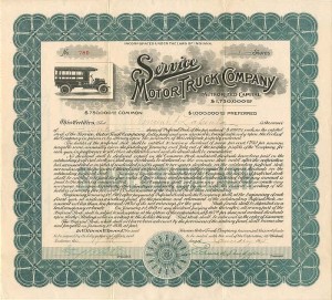 Service Motor Truck Co. - 1918 dated Automotive Stock Certificate